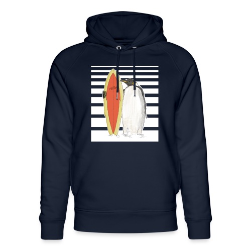 Penguin with Surfboard (stripes) - Unisex Organic Hoodie by Stanley & Stella