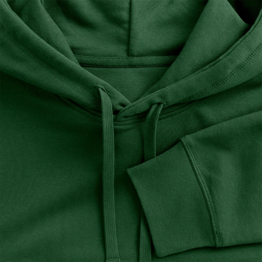 Florence badge on a stanley/stella sounder unisex hoodie, bottle green, close-up