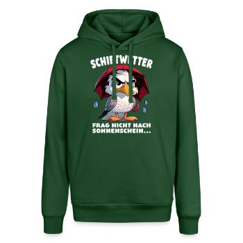 Schietwetter Spruch Lustige Möwe mit Regenschirm - Stanley/Stella Unisex Hoodie SOUNDER - Flaschengrün - Vorne - Alina (178cm) & Michal (187cm)