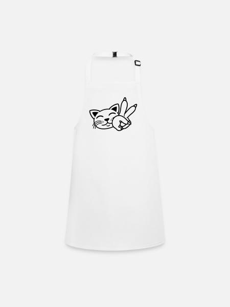 Signe de la main Paix Chat Visage - Tablier Enfant - blanc - Devant