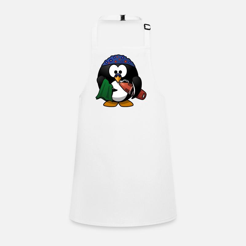 Flower Hat Penguin on the Beach - Children's Apron - white