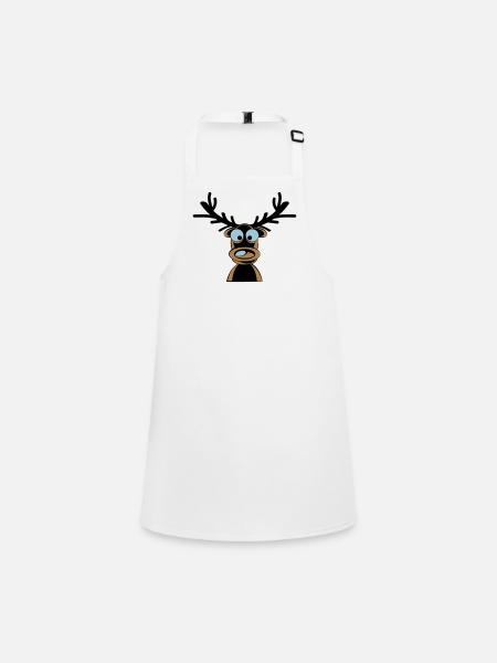 Rudolf the Reindeer Cartoon Motif - Children's Apron - white - Front