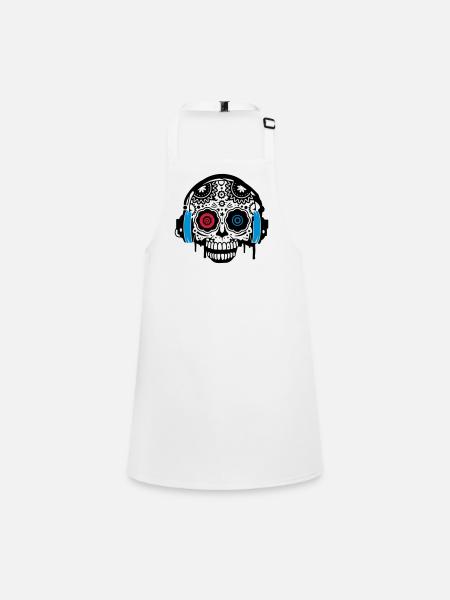 A Sugar Skull with headphones - Children's Apron - white - Front