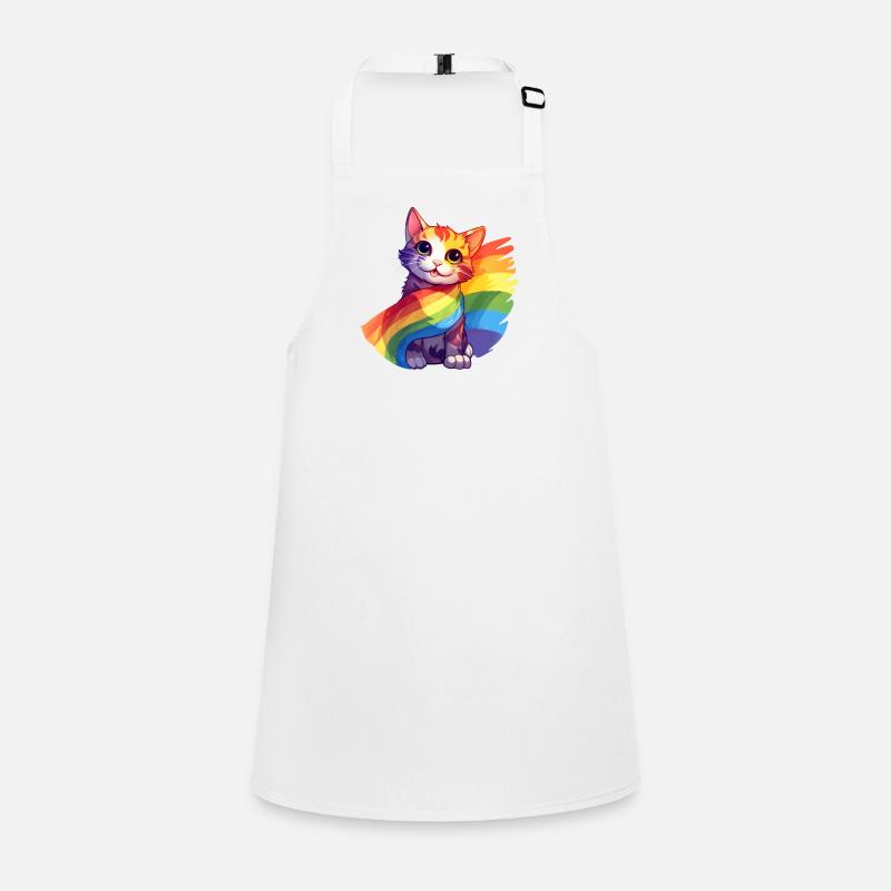 Pride Cat – Bunte Regenbogen-Katze mit Flagge Schürze für Kinder