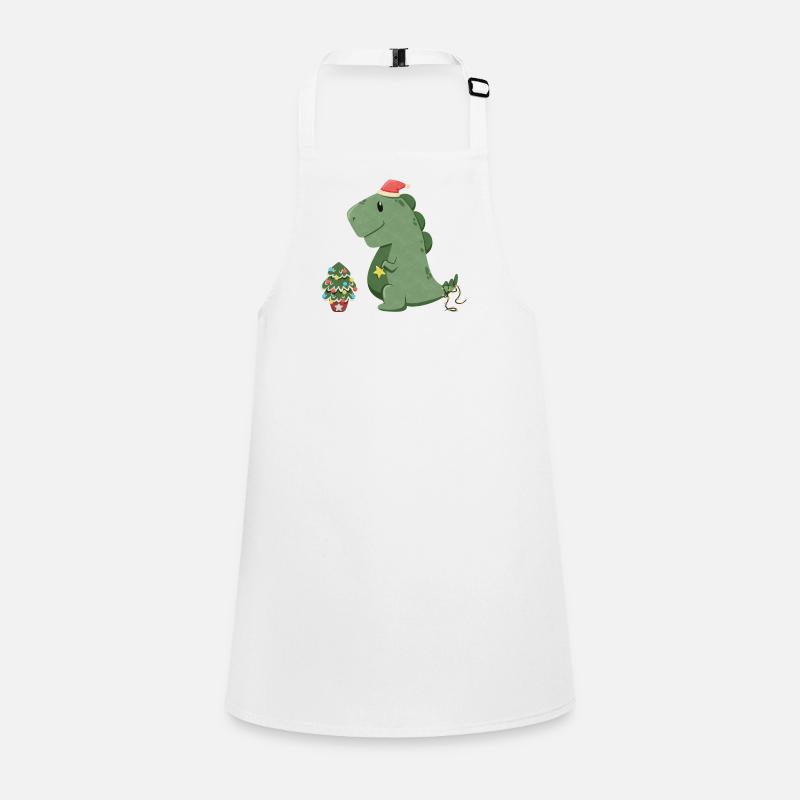 Cute dinosaur decorating his Christmas tree Children's Apron