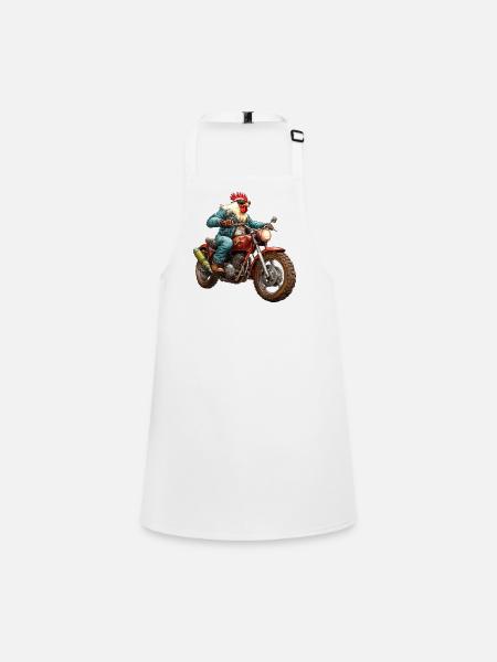 Hühner Motorrad - Schürze für Kinder - Weiß