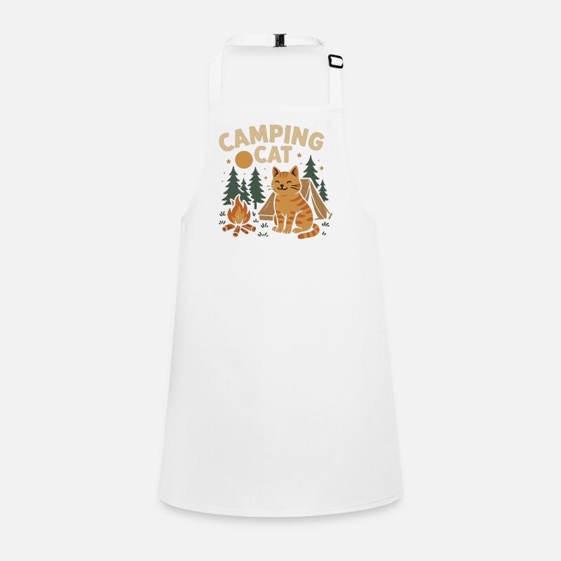 Camping cat with tent and campfire - Children's Apron - white