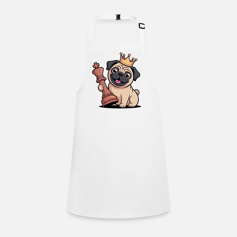 Funny Pug Playing Chess Cartoon King Children's Apron