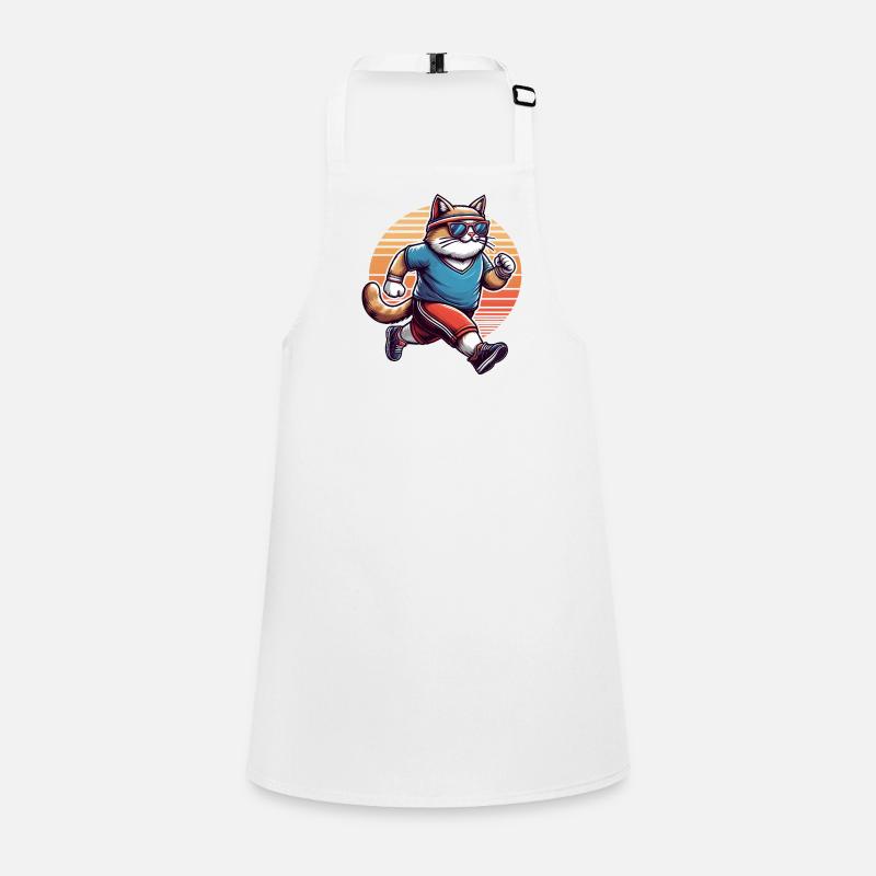Chat sportif jogging coucher de soleil rétro Tablier Enfant