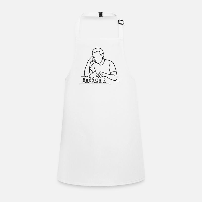 Chess Player Sketch – Minimalist Thinking Motif - Children's Apron - white