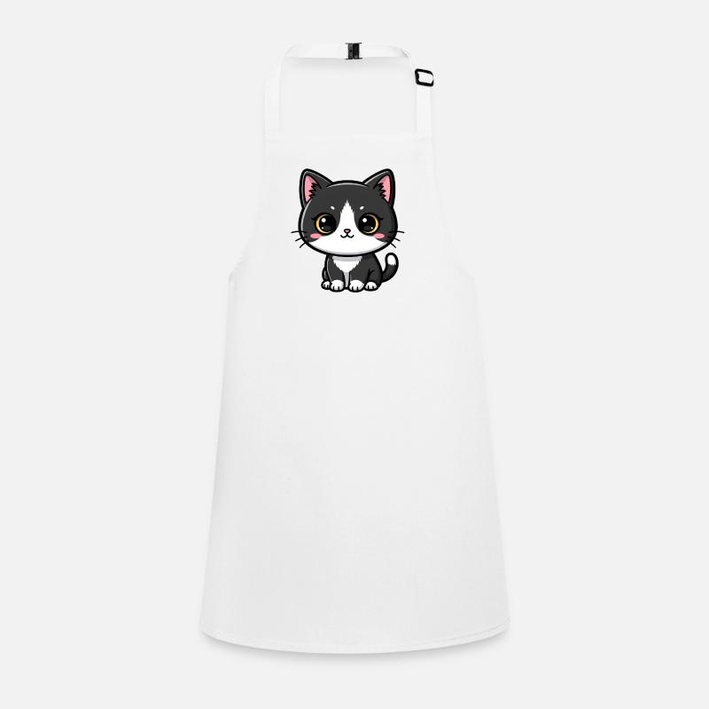 Charme Kawaii Chat Noir-Blanc Tablier Enfant