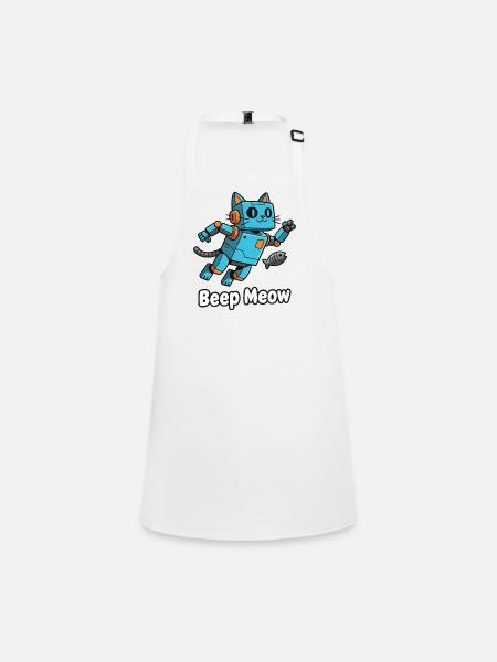 Blue robot cat Beep Meow - Children's Apron - white - Front