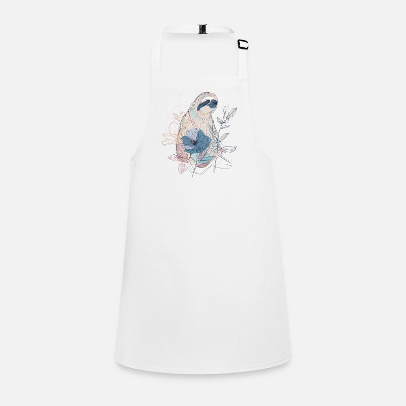 Lineart Faultier mit blauer Blüte – Boho Stil Schürze für Kinder