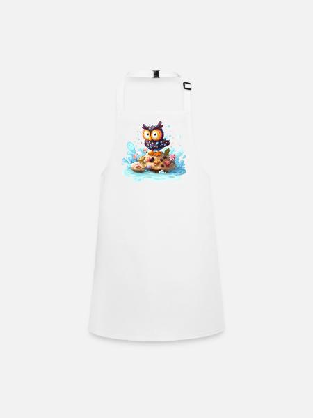 Owl Island with Sweets - Children's Apron - white - Front