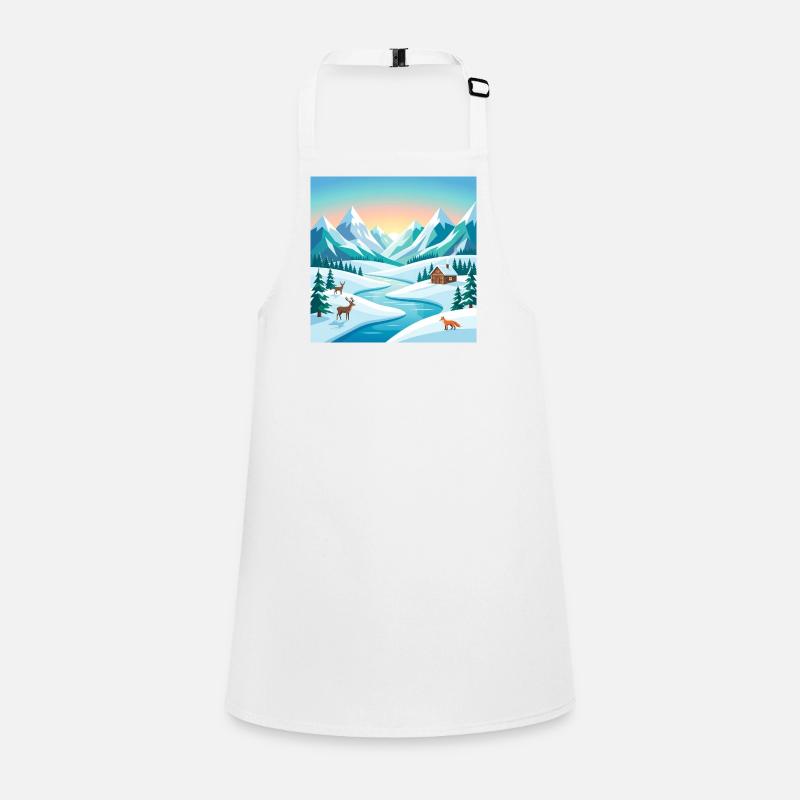 Alpine winter scenery with deer & hut Children's Apron