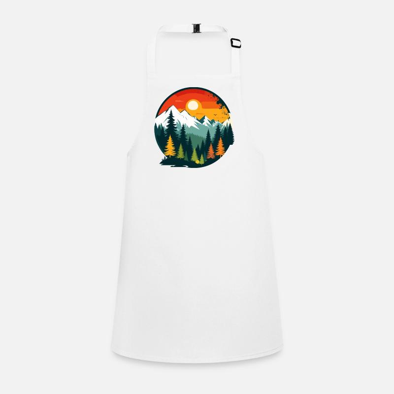 Mountains Forest Mountains Panoramic View Nature Circle Motif Children's Apron
