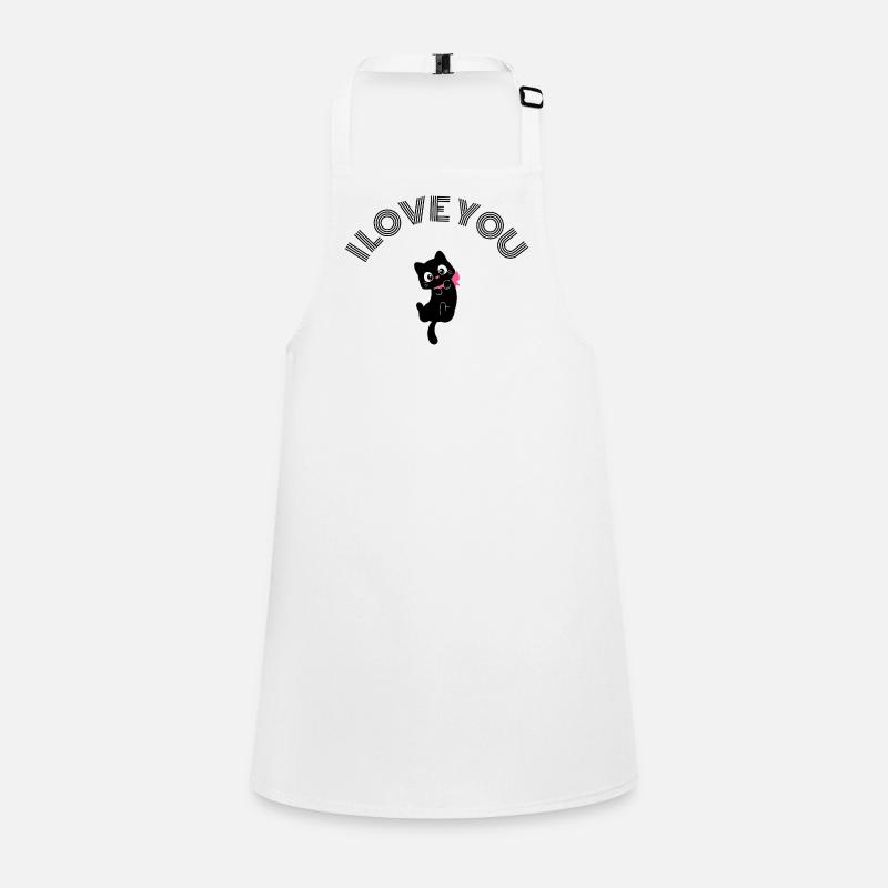 Süße schwarze Katze Ich liebe dich Retro Rosa Schleife Valentin Schürze für Kinder