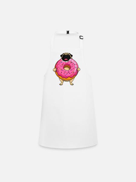 Donut-Mops Hund im rosa Zuckerguss - Schürze für Kinder - Weiß - Vorne