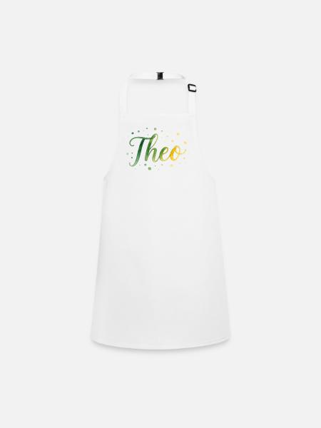 Name Theo Watercolor – Grüner Farbverlauf Design - Schürze für Kinder - Weiß