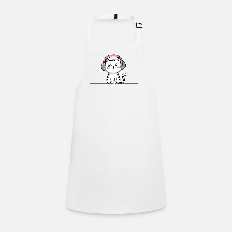 Chat mignon avec des écouteurs Doodle Tablier Enfant