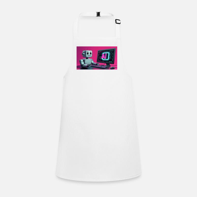 Futuristic AI Robot and Tech Screen - Children's Apron - white