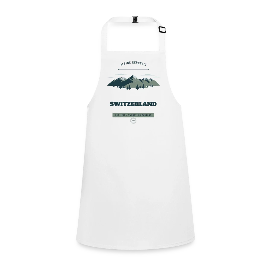 Switzerland badge on a children's apron, white