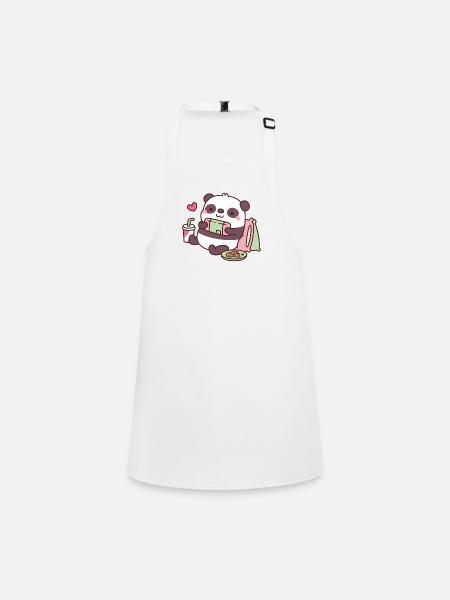 Cute Panda Playing Video Games - Children's Apron - white - Front