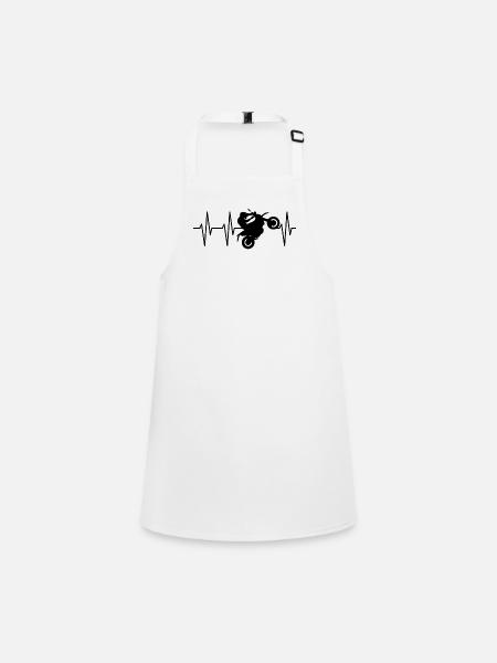 Biker Motorcycle Wheelie Heartbeat Pulse Cross ECG - Children's Apron - white - Front