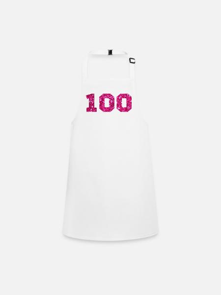 Nummer 100 Pink Glitter - 100-jähriges Jubiläum - Schürze für Kinder - Weiß - Vorne