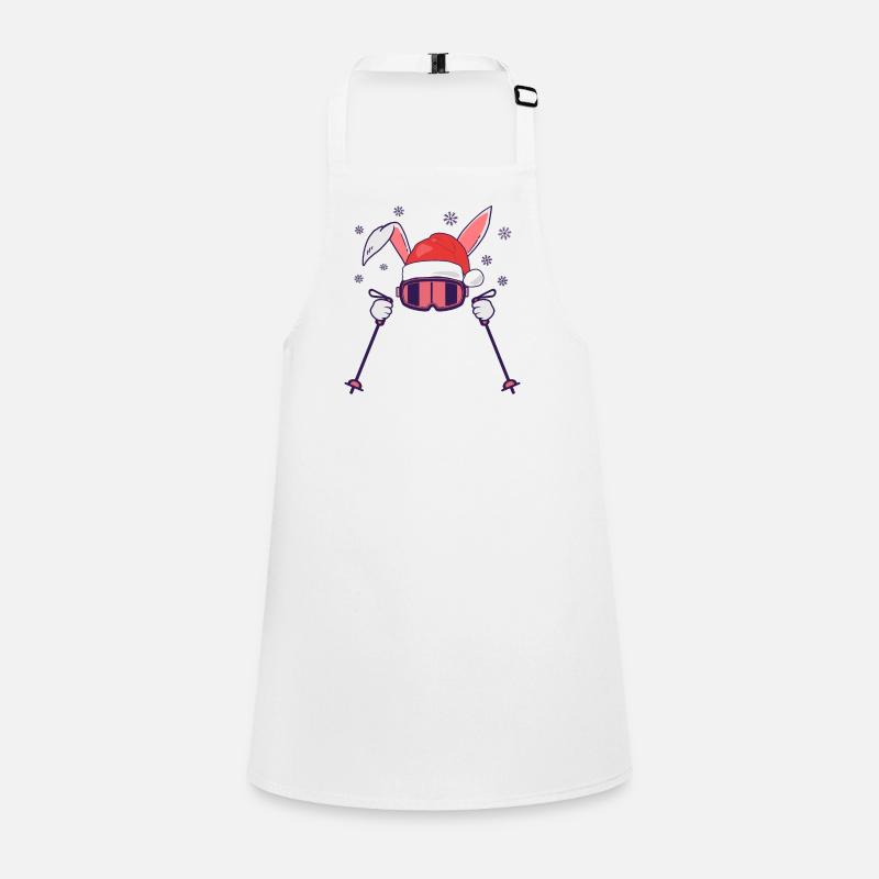 Skiing Santa Rabbit with Santa Hat and ski poles Children's Apron