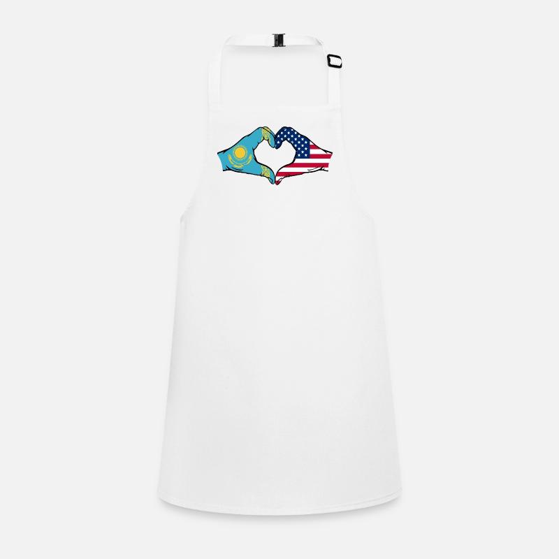 Kazakhstan USA Flag Hands Heart Shape Children's Apron