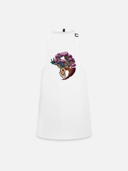 Moose Deer Fantasy Butterflies Deer Head - Children's Apron - white - Front