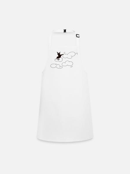 A cute black kitty poking a fluffy cloud. Comical. - Children's Apron - white - Front