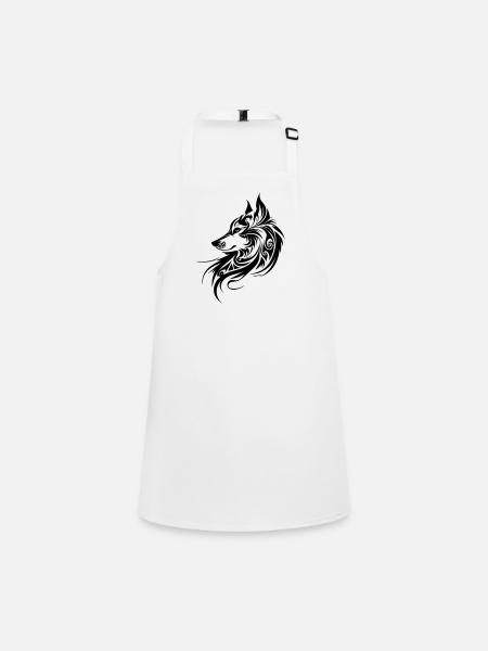 Tête de loup, Silhouette, Fan de nature animale de style tribal - Tablier Enfant - blanc