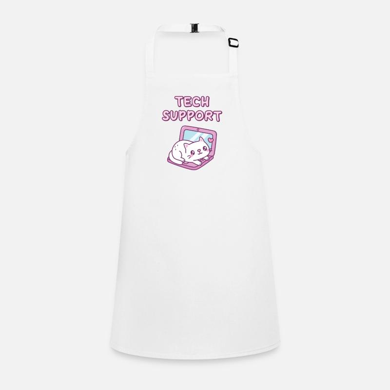Cute White Cat Resting On Laptop Tech Support Children's Apron