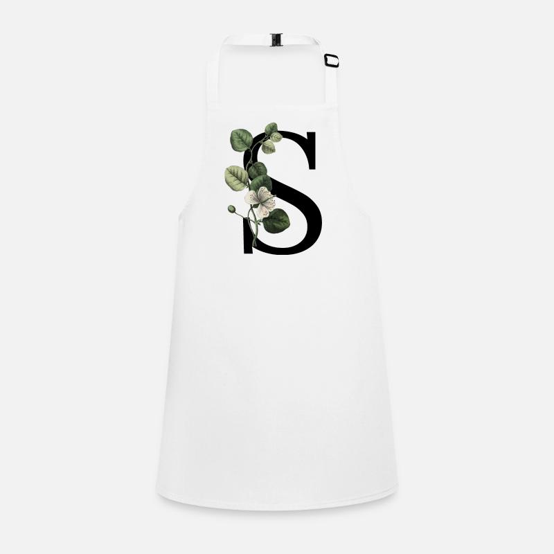 Green Botanical Letter S Children's Apron