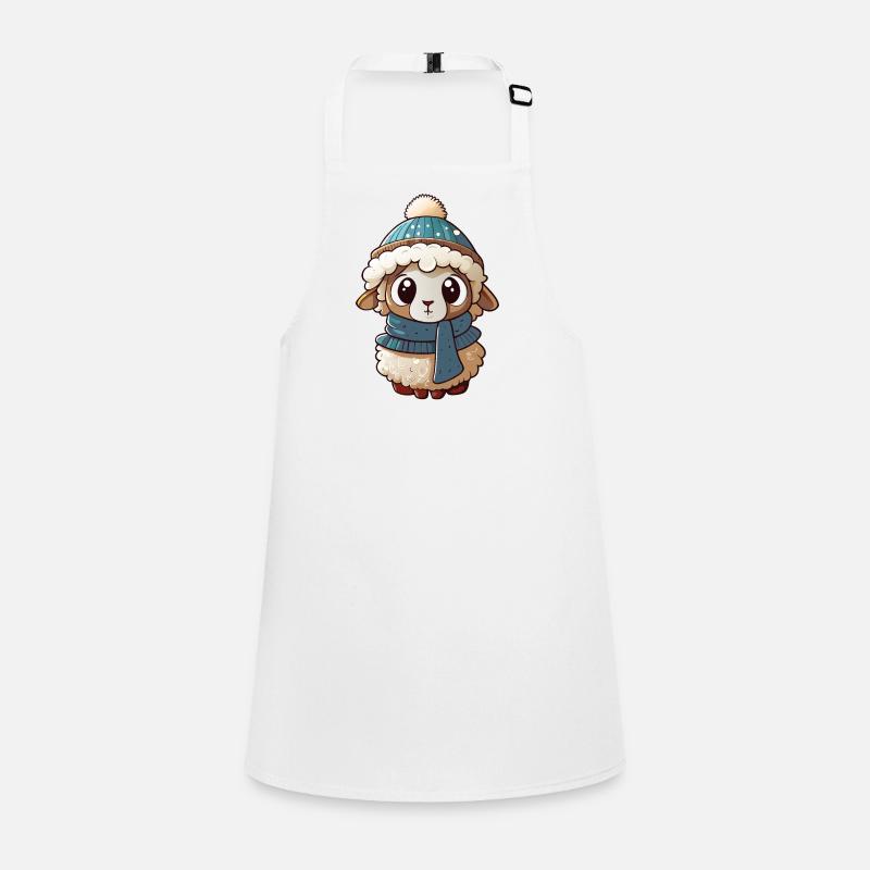 Mouton mignon avec écharpe et chapeau à pompon. Tablier Enfant