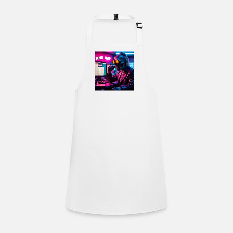 Cyberpunk Neon-Skull Hacker Send Help Design Schürze für Kinder