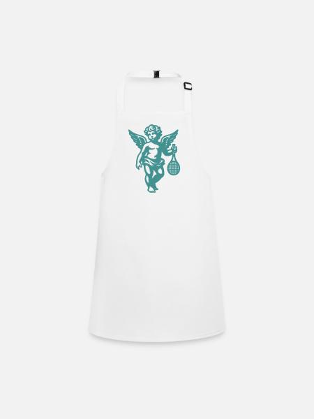 Tennis Shirt Angel Cherub Retro Renaissance Green - Children's Apron - white - Front