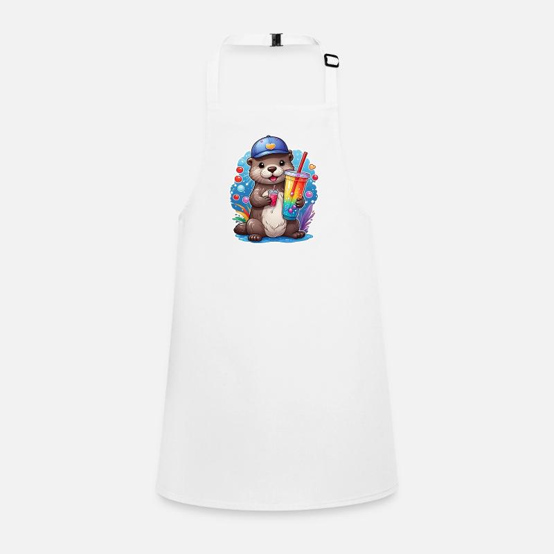 Little Cute Otter Drinking Lemonade with Straw Children's Apron