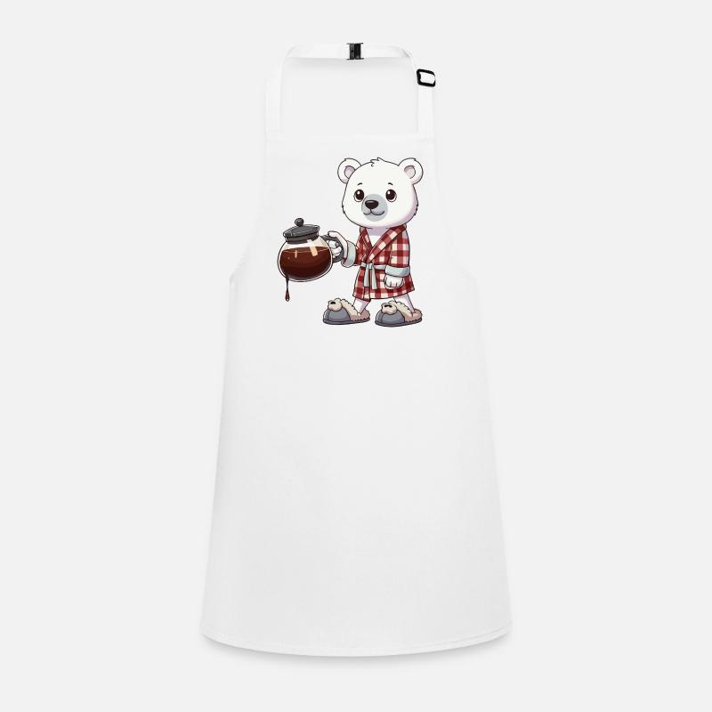 Funny Polar Bear Coffee Lover in Plaid Robe Children's Apron
