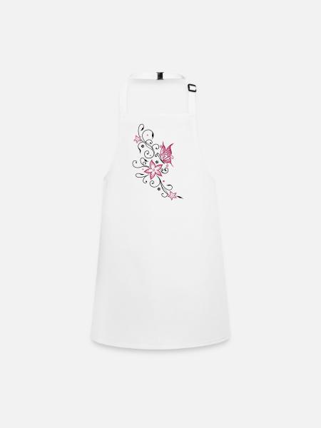 Flowers with filigree floral ornament, butterfly - Children's Apron - white - Front