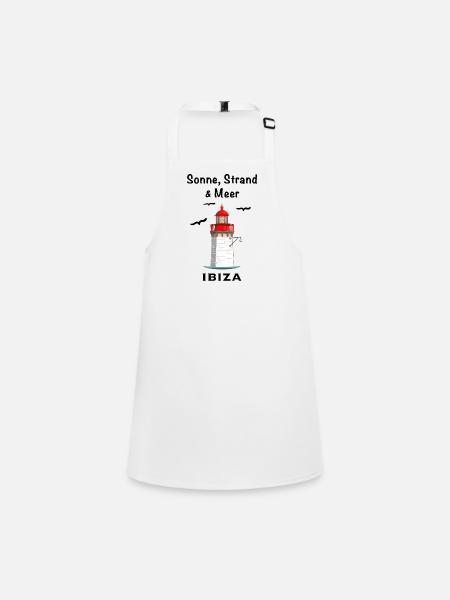 Ibiza Hafen, Leuchtturm, Sonne, Strand und Meer - Schürze für Kinder - Weiß - Vorne
