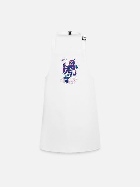 Space Gamer Sloth with Drink and Arcade - Children's Apron - white - Front