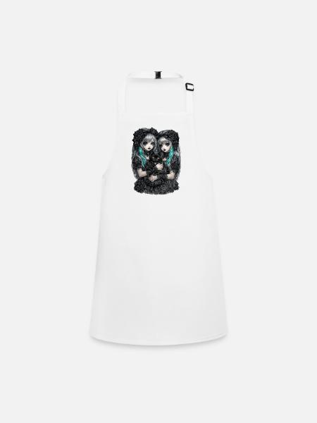 Jumeaux gothiques et chat noir - Tablier Enfant - blanc - Devant