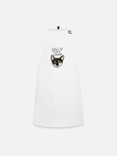 T-shirt Chat Laid, Amoureux de Chat, Visage de Chat - Tablier Enfant - blanc - Devant