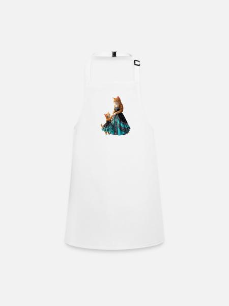 Cute Ginger Cat Mother and Daughter in Elegant Tur - Children's Apron - white - Front