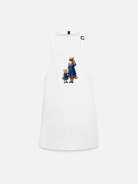 Minettes Story – Ginger Cat Mom & Kitten - Tablier Enfant - blanc - Devant