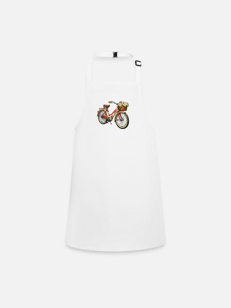 Vintage Bicycle with Flower Basket - Children's Apron - white - Front