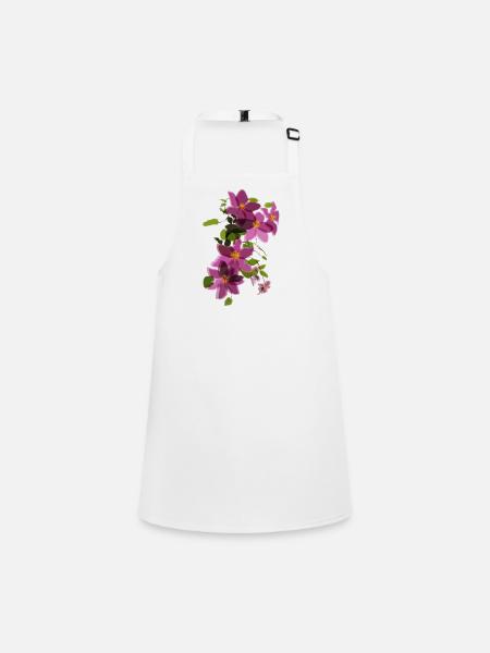 Purple Clematis – Floral Illustration - Children's Apron - white - Front